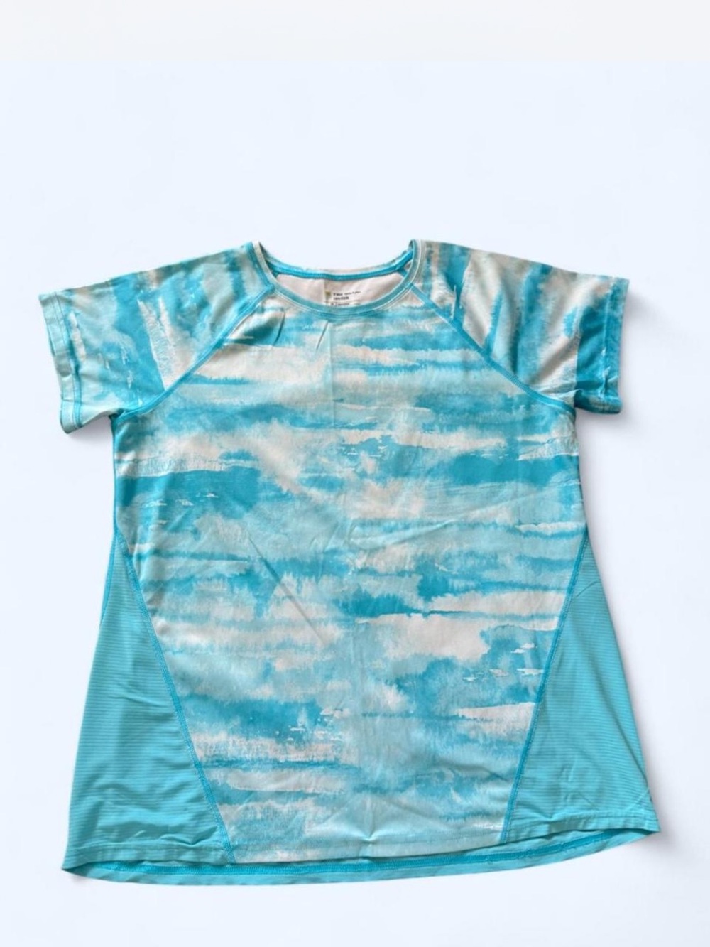 tek gear womens Short Sleeve athletic Shirt - Turquoise and White Waterprint